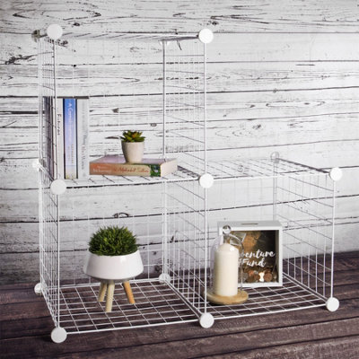 4 Cube Wire Storage Shelves White