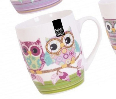 4 Cute Owl Mugs 13oz Bone China Coffee Tea Drinking Mugs Cup Set