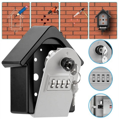 4 Digit Key Safe Box Wall Mounted High Security for Outdoor Home