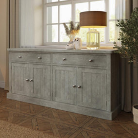4 Door 2 Drawer Sideboard Solid Reclaimed Pine Limewashed Finish