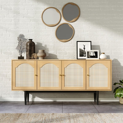 4 Door Rattan Cabinet Cupboard Sideboard Buffet Unit Accent Cabinet