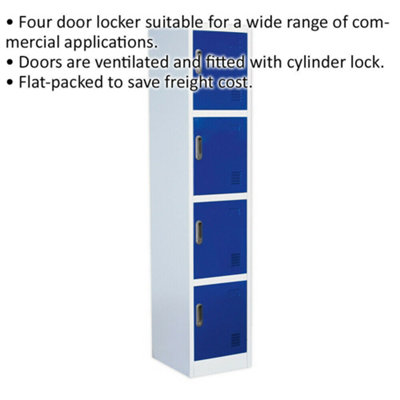 4 Door Single Locker - 380 x 450 x 1850mm - Ventilated Locking Doors - Flat Pack