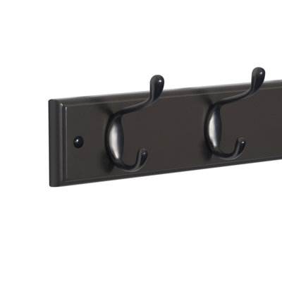 4 Double Black Nickel Coat Hooks Wall or Door Mounted in Dark Grey