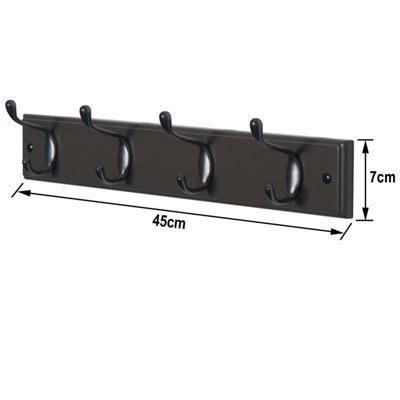 4 Double Black Nickel Coat Hooks Wall or Door Mounted in Dark Grey