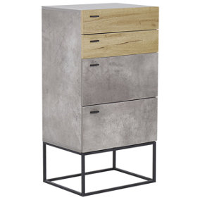 4 Drawer Chest Concrete Effect with Light Wood ACRA