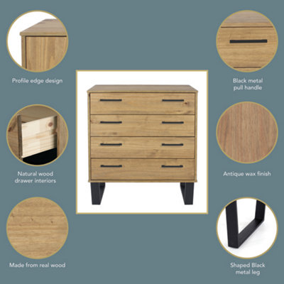 4 drawer chest of drawers, Antique waxed pine Texas range
