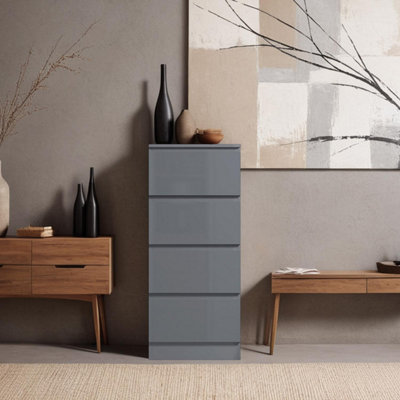 4 Drawer Chest Of Drawers High Gloss Grey Bedroom Furniture