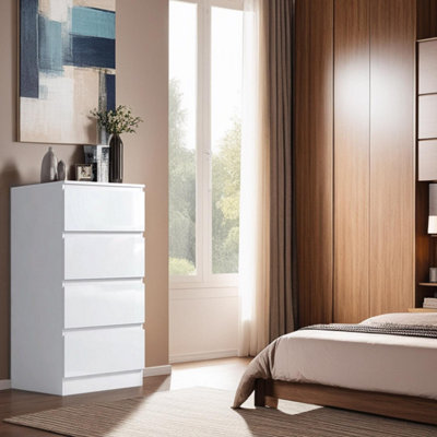 4 Drawer Chest Of Drawers High Gloss White Bedroom Furniture