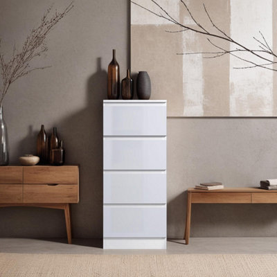 4 Drawer Chest Of Drawers High Gloss White Bedroom Furniture