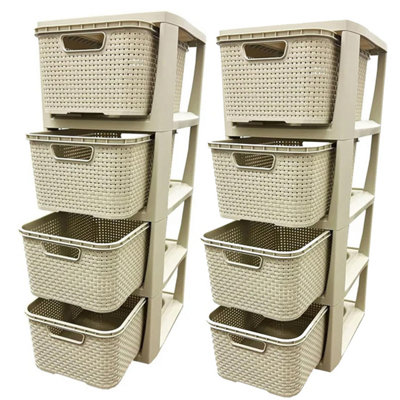 4 Drawer Large Spacious Rattan Effect Cream Home Office Modular Storage Tower Unit - 3