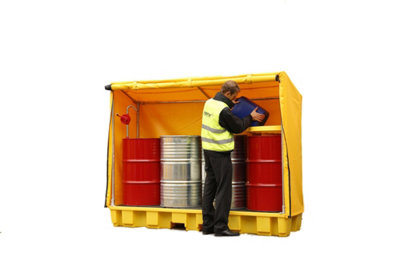 4 Drum in-Line Spill Pallet with Framed Cover
