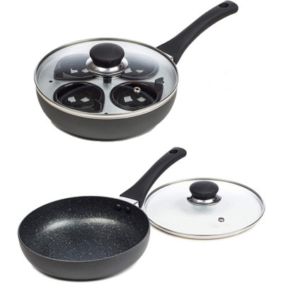 4 Eggs ChefMate 20cm Poacher Pan - Non Stick Poached Egg Boiler & Frying Pan in One - Induction Suitable