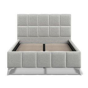 4 Feet 6 Inch Bed - Linen Fabric - L207 x W147 x H114 cm - Grey