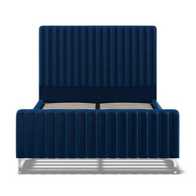 4 Feet 6 Inch Bed - Velvet Fabric - L207 x W140 x H130 cm - Royal Blue