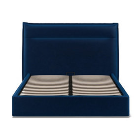 4 Feet 6 Inch Bed - Velvet Fabric - L207 x W173 x H118 cm - Royal Blue