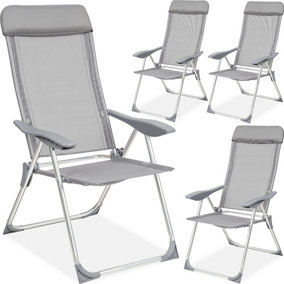 4 folding aluminium garden chairs with headrest - grey