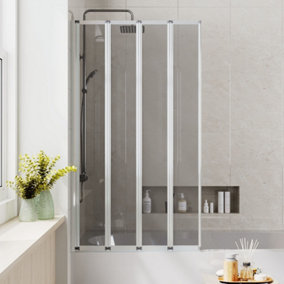 4 Folding Panel Bath Glass Shower Screen 80cm W x 140cm D