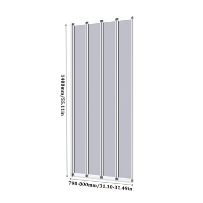 4 Folding Panel Bath Glass Shower Screen 80cm W x 140cm D
