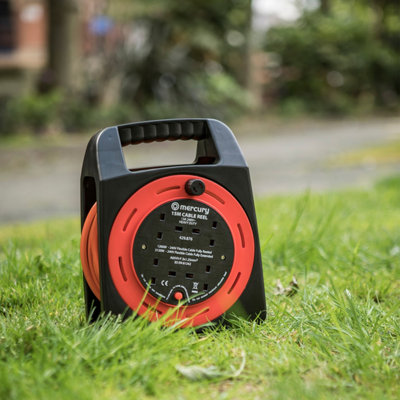 4 Gang 15m Lead Extension Reel with Thermal Cut Out and Carry Handle - Orange