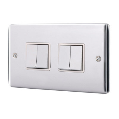 4 Gang 2 Way 10A Plate Switch - Brushed Steel