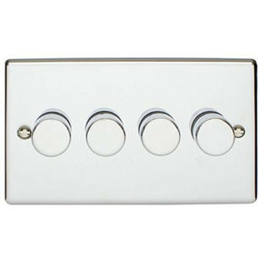 4 Gang 400W 2 Way Rotary Dimmer Switch CHROME Light Dimming Wall Plate