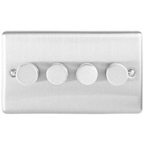 4 Gang 400W 2 Way Rotary Dimmer Switch SATIN STEEL Light Dimming Wall Plate