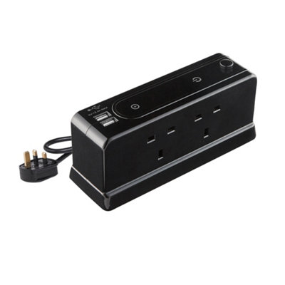 4 Gang Desktop Extension Lead with Surge protection and 2 USB A ...