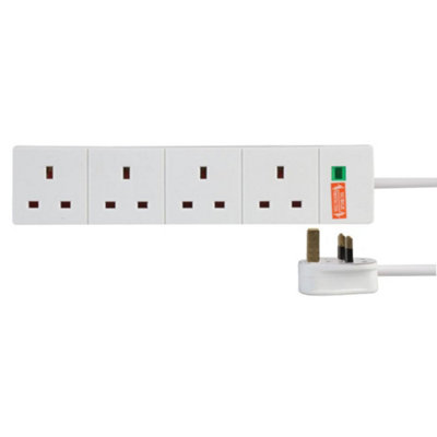 4 Gang Extension Lead with Surge Protection, White 2m