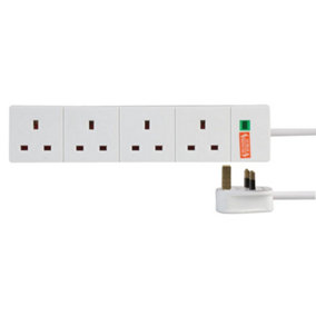 4 Gang Extension Lead with Surge Protection, White 2m