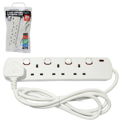 4 Gang Extension Socket Lead Cable Electric 13a Mains Power Adaptor ...
