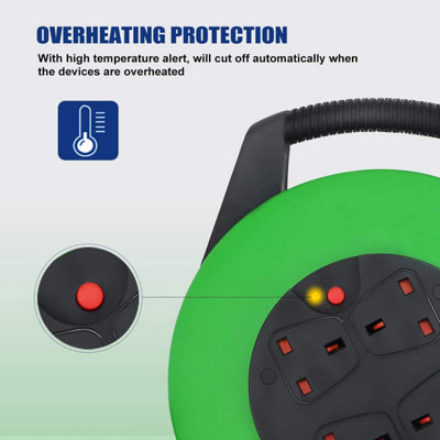 4 Gang Heavy-Duty 13A 10M indoor and outdoor Cable Reel, Thermal ...