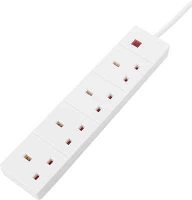 4 Gang Mains Extension Lead with Neon Indicator, 1m, White