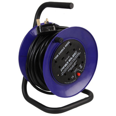 4 Gang Mini Cable Reel Mains Extension Lead, 15m -