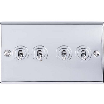 4 Gang Quad Retro Toggle Light Switch POLISHED CHROME 10A 2 Way Lever Plate