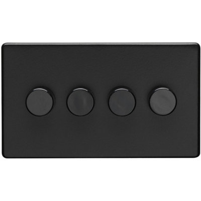 4 Gang Rotary Dimmer Switch 2 Way LED SCREWLESS MATT BLACK Light Dimming Wall