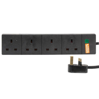 4 Gang Surge Protected Mains Power Extension Lead, Black, 1m DIY at B&Q