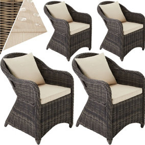 4 Garden chairs luxury rattan + cushions - grey
