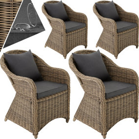 4 Garden chairs luxury rattan + cushions - nature