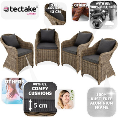 4 Garden chairs luxury rattan + cushions - nature