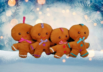 4 Hanging Gingerbread Men Decorations Plush Teddy Christmas Tree Decoration 20cm