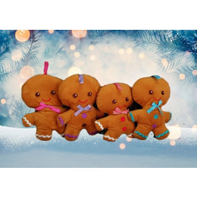 4 Hanging Gingerbread Men Decorations Plush Teddy Christmas Tree Decoration 20cm