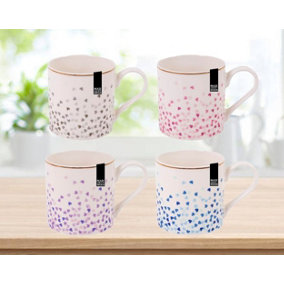 4 Heart Mugs 12oz New Bone China Coffee Tea Cappuccino Drinking Mugs Set