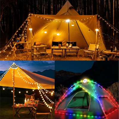 4-in-1 32.8FT Camping String Lights, 8 Modes USB Rechargeable Waterproof Outdoor Hanging Lights for Tent Patio Garden Party Gift