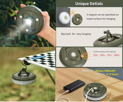 4-in-1 32.8FT Camping String Lights, 8 Modes USB Rechargeable Waterproof Outdoor Hanging Lights for Tent Patio Garden Party Gift