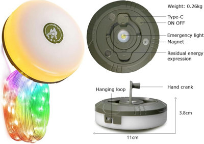 4-in-1 32.8FT Camping String Lights, 8 Modes USB Rechargeable Waterproof Outdoor Hanging Lights for Tent Patio Garden Party Gift