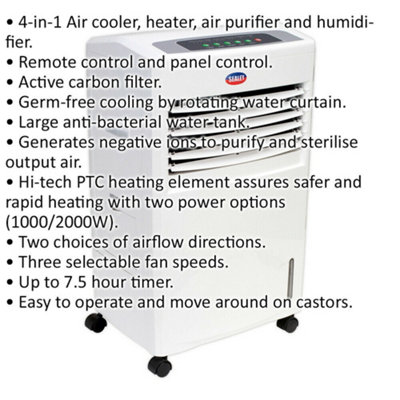 4-in-1 Air Cooler Heater Purifier & Humidifier - Active Carbon Filter - 70W