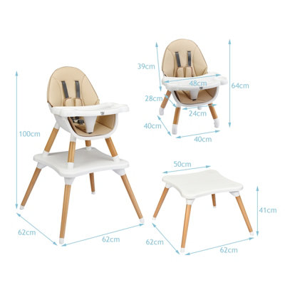 4 in 1 Baby High Chair Infant Child Feeding Seat Highchair w/ Food Tray Safety Belt