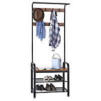 4-in-1 Coat Rack & Shoe Storage Bench - 13.2x33x72", Rustic Brown and black Design coat stand with 9 Hooks for Hallway Entrance