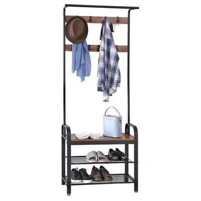 4-in-1 Coat Rack Shoe Storage Bench Rustic Brown