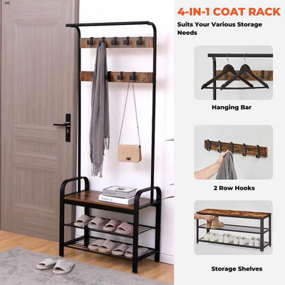 4 in 1 Coat Rack Shoe Storage Bench 13.2x33x72